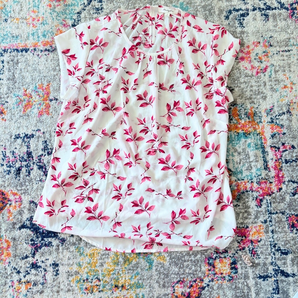 Elegant Floral Women's Blouse - Pink and White